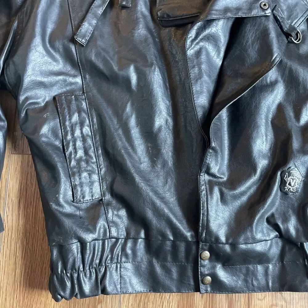 Vintage Black Faux Leather Motorcycle Jacket Biker Bomber Classic‎ Retro Style